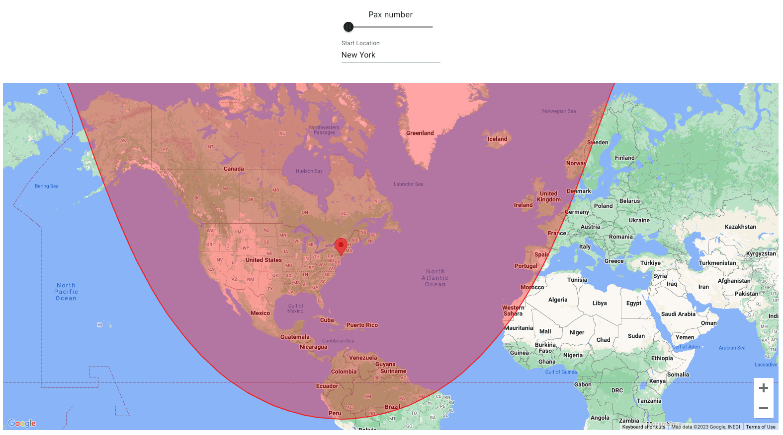 Bombardier Challenger 300 maximum range from New York