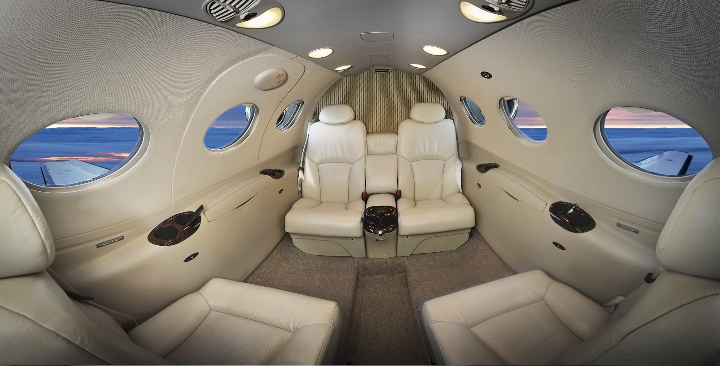Cessna Citation Mustang interior with white leather