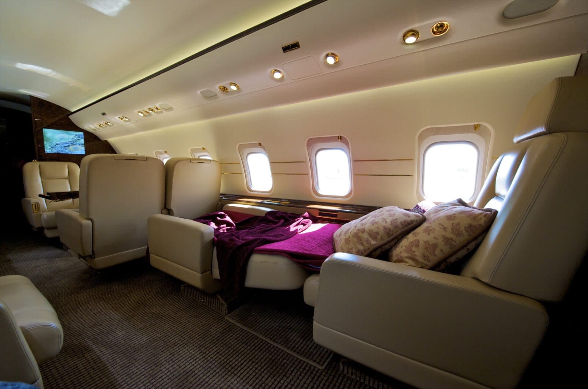 Interior seats converted to bed large jet