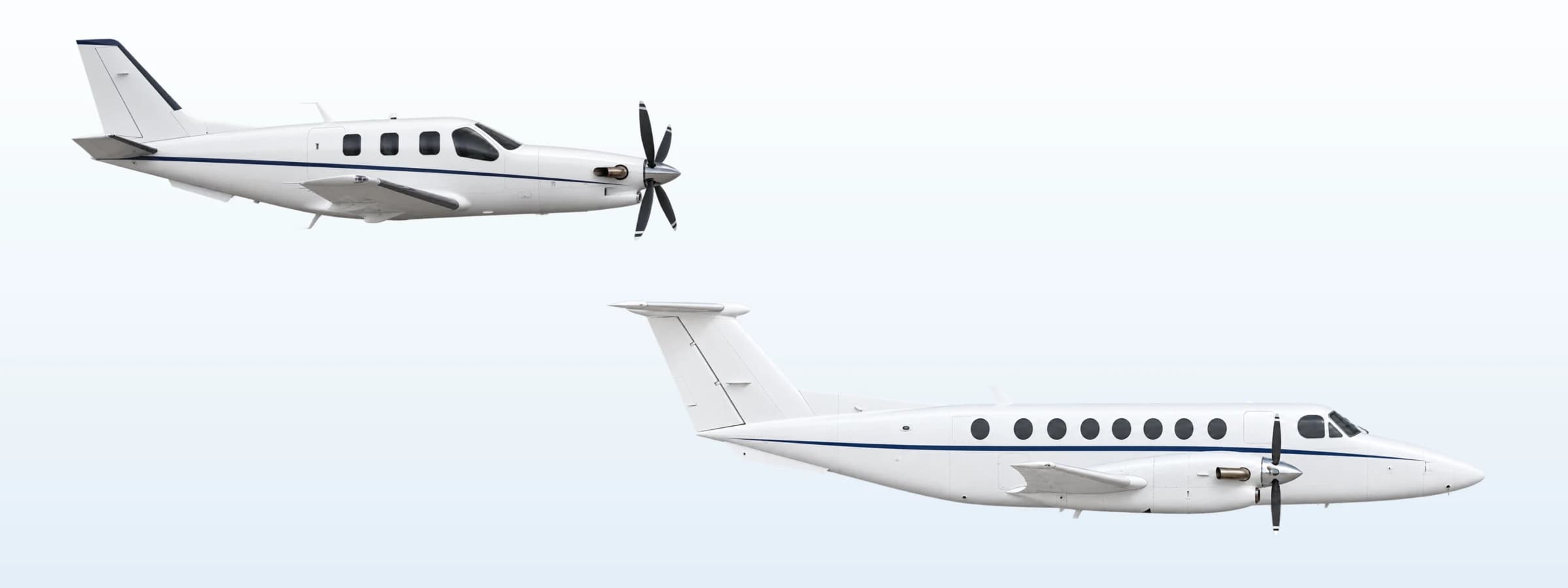 Single and twin turboprop aircraft side profile illustrations