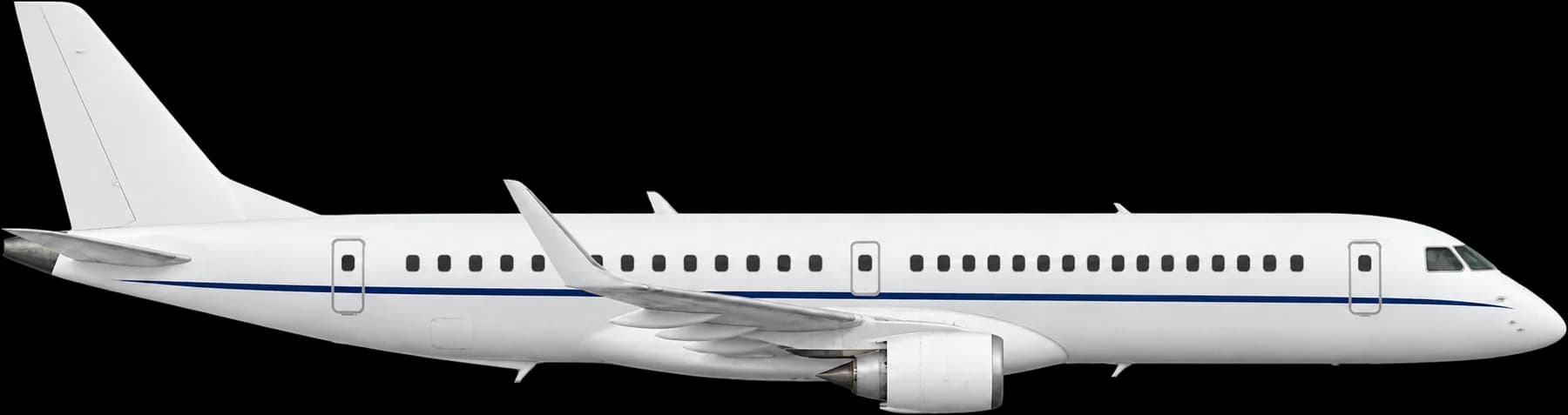 Illustration of the Embraer E190 regional airliner the Lineage 1000 is built on, side view
