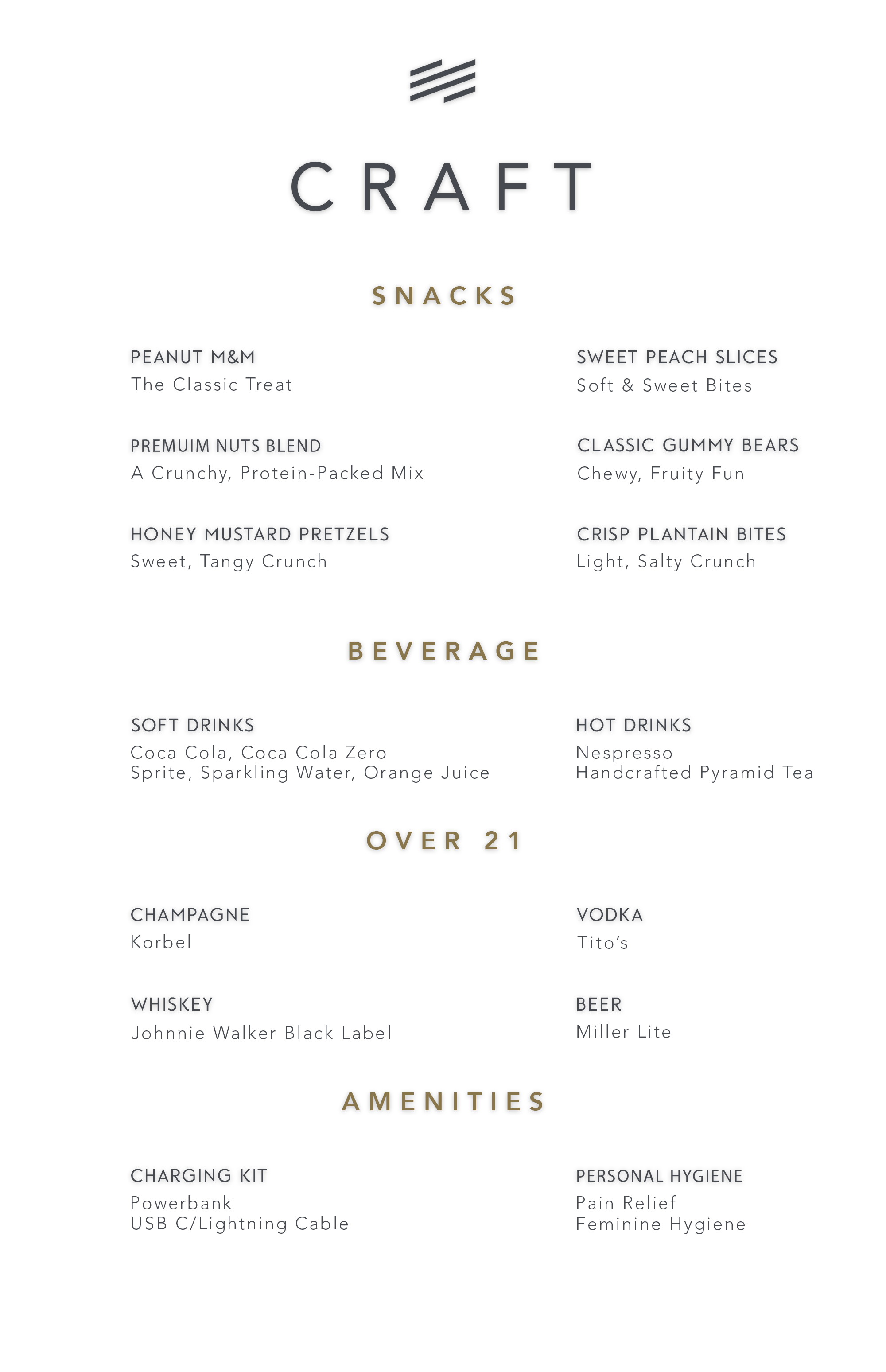 Craft in-flight menu