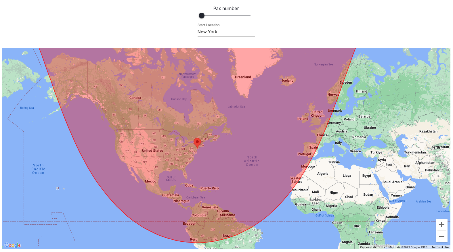 Bombardier Challenger 300 maximum range from New York