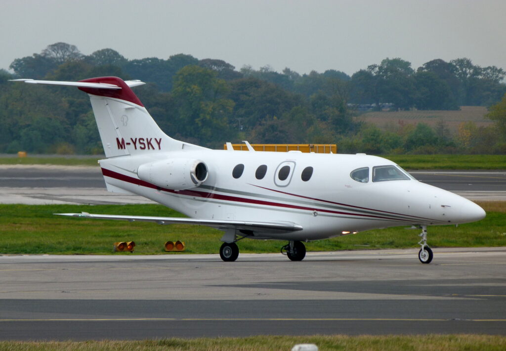 Exterior of the Beechcraft Permier IA with registration M-YSKY on the ground at airport