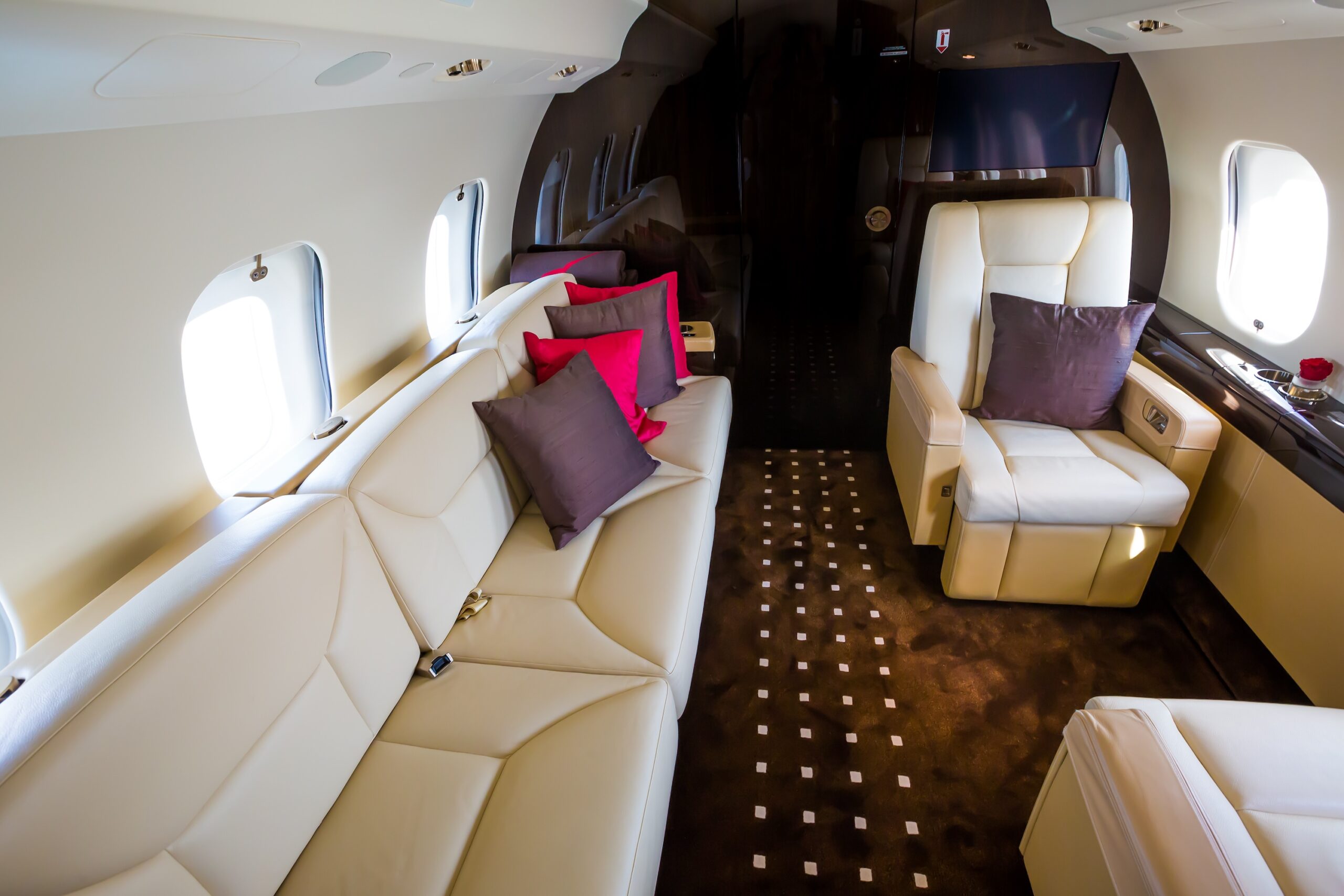 Bombardier Global 6000 interior rear of aircraft with divan