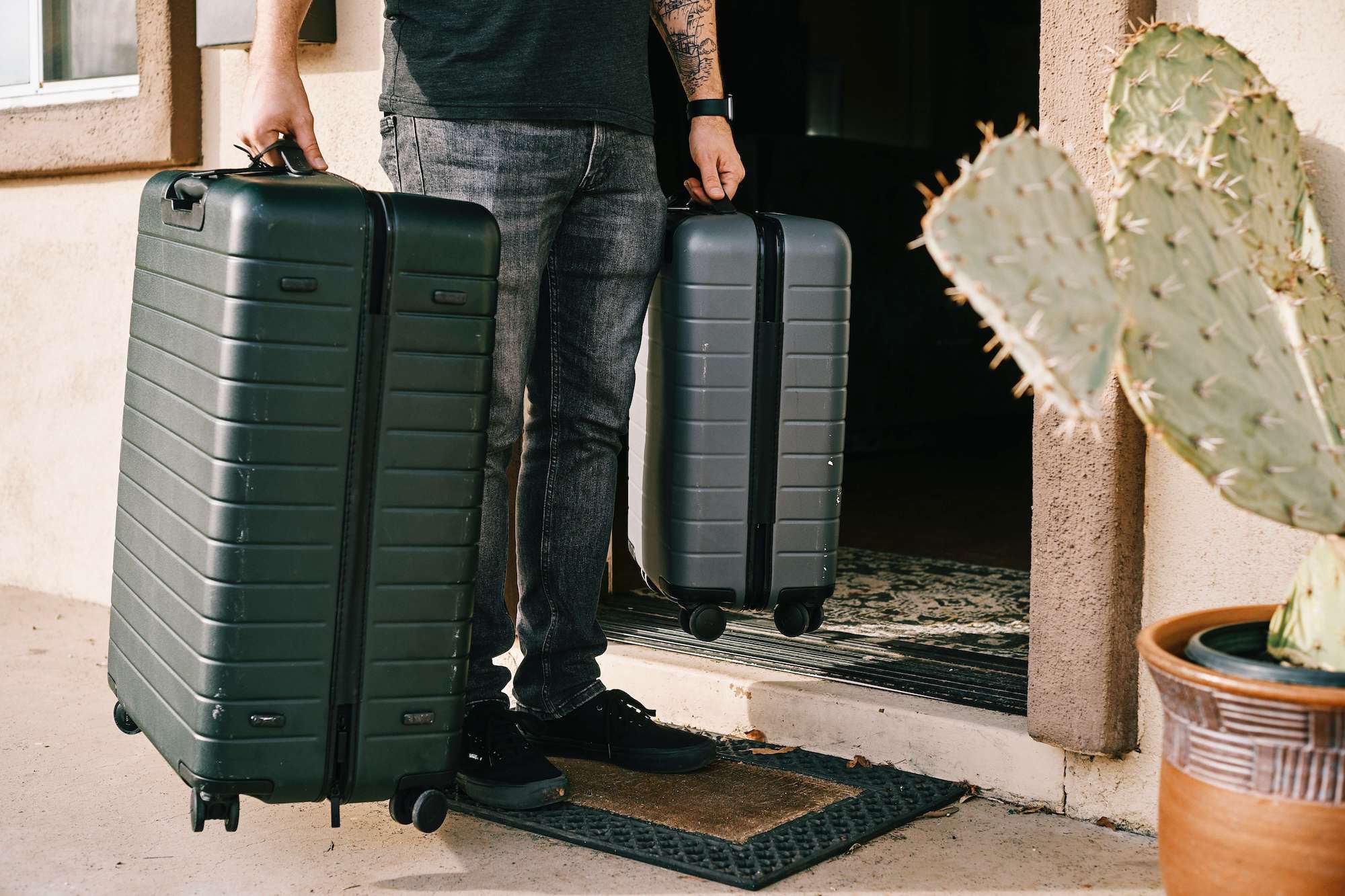 Max with two suitcases and bags