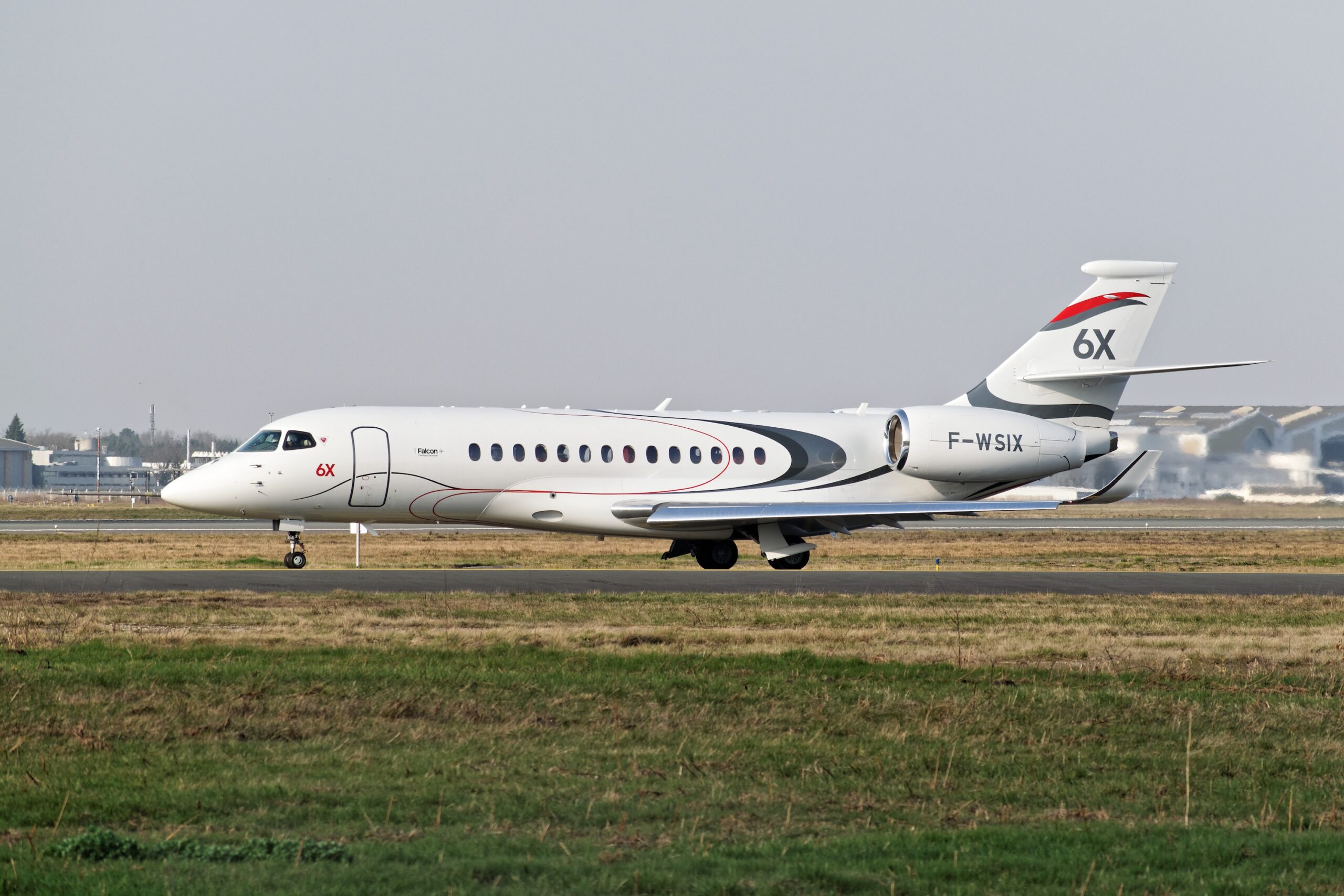 Dassault Falcon 6X Exterior on the ground at airport with reg number F-WSIX
