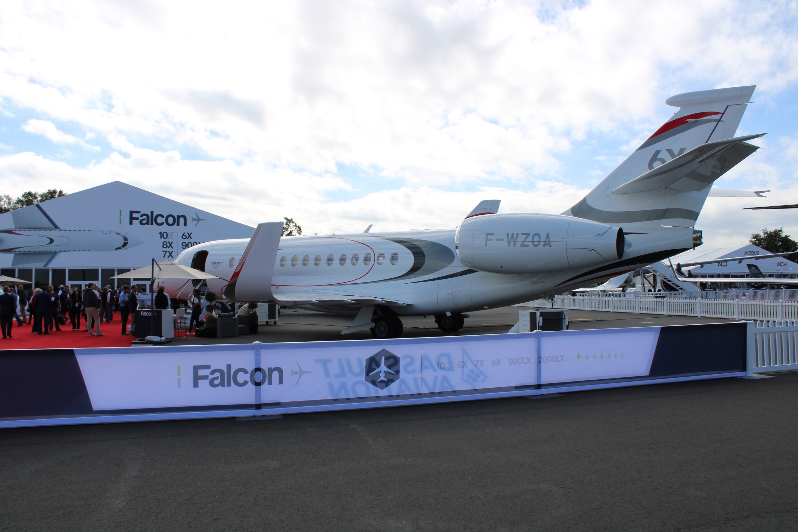 Dassault Falcon 6X on static display at airshow reg number F-WZOA