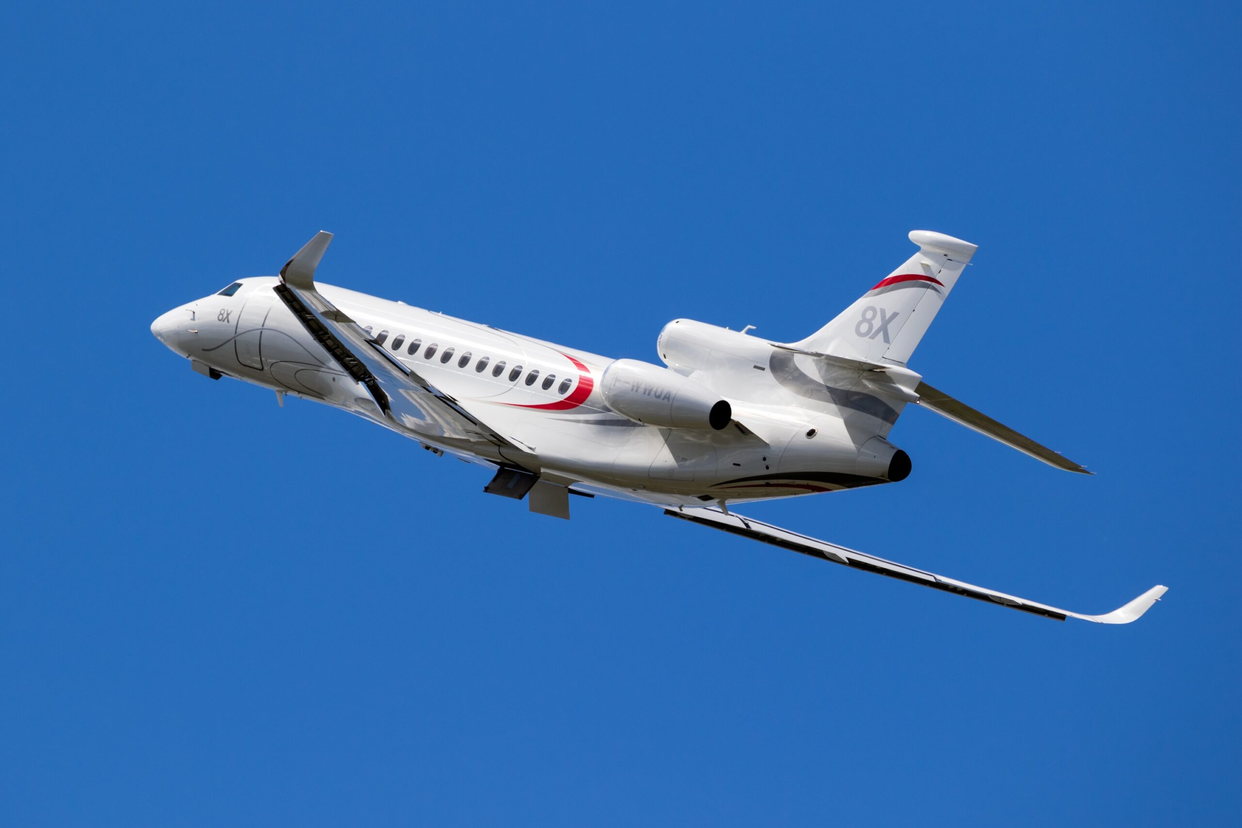 New Dassault Falcon 8X business jet performing at the Paris Air Show.