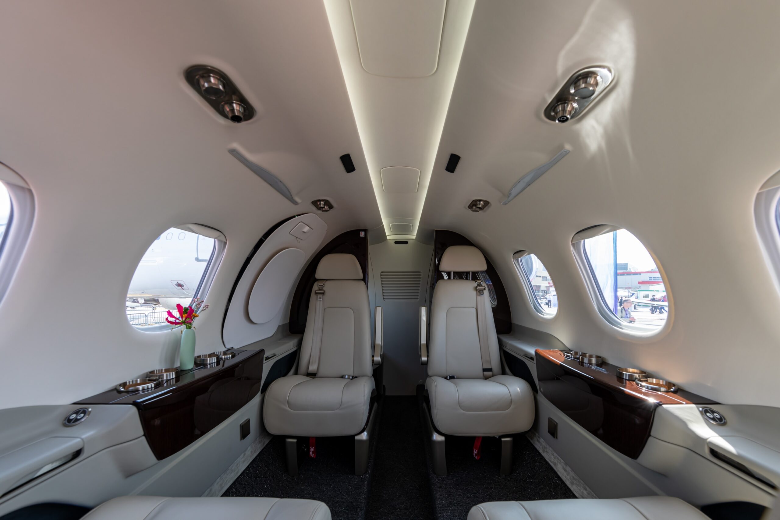 Embraer Phenom 100/100E/100EV interior cabin from the front looking back