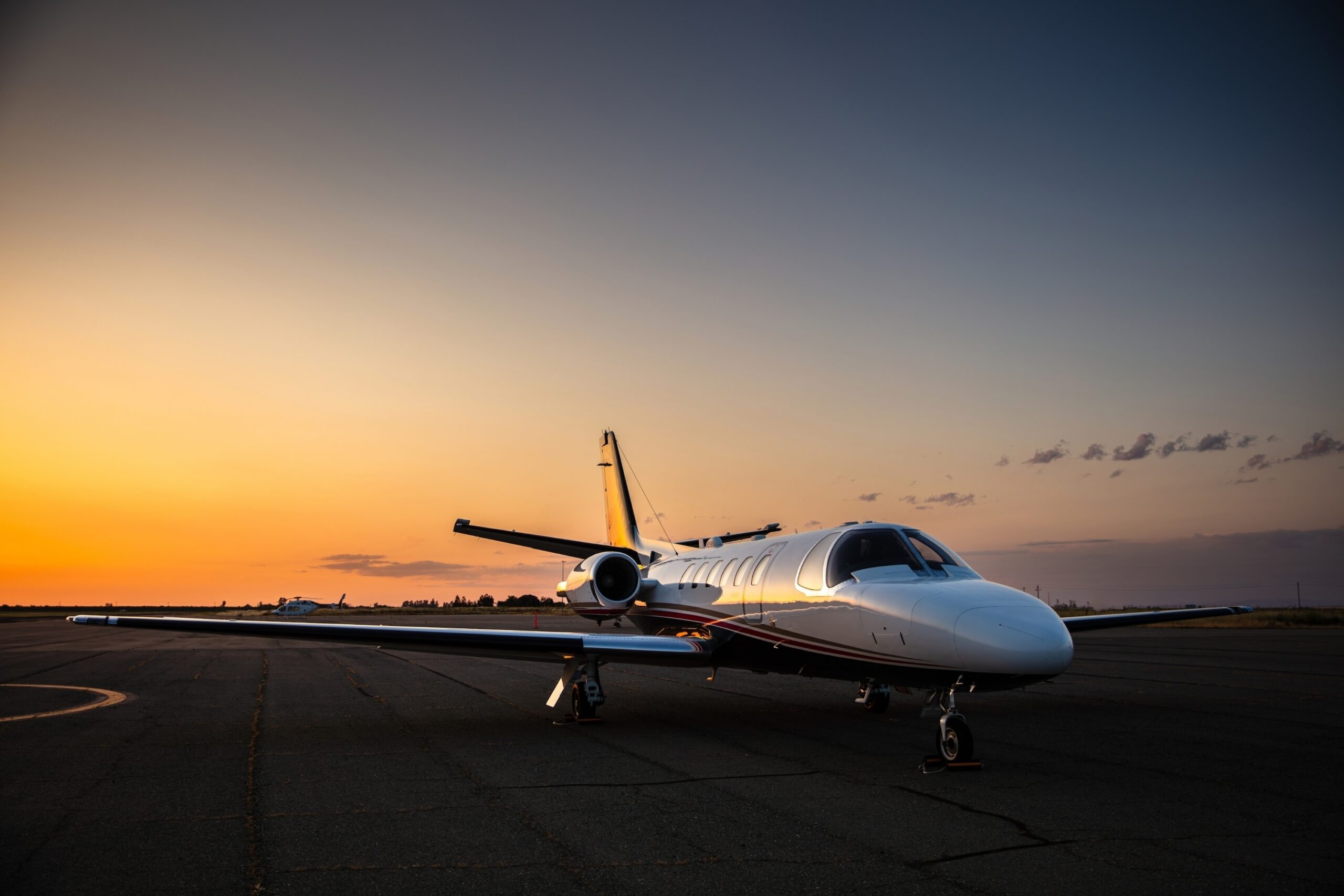 Sunset Takeoff Preparation of Cessna Citation in California