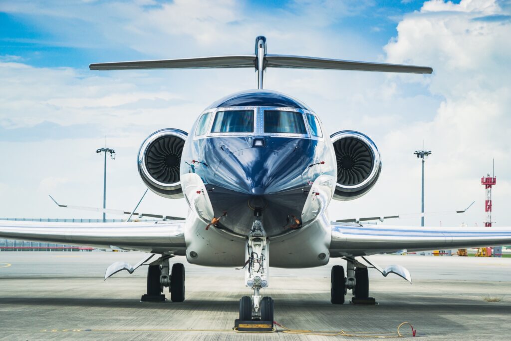 Gulfstream aircraft nose on view at airport during day time