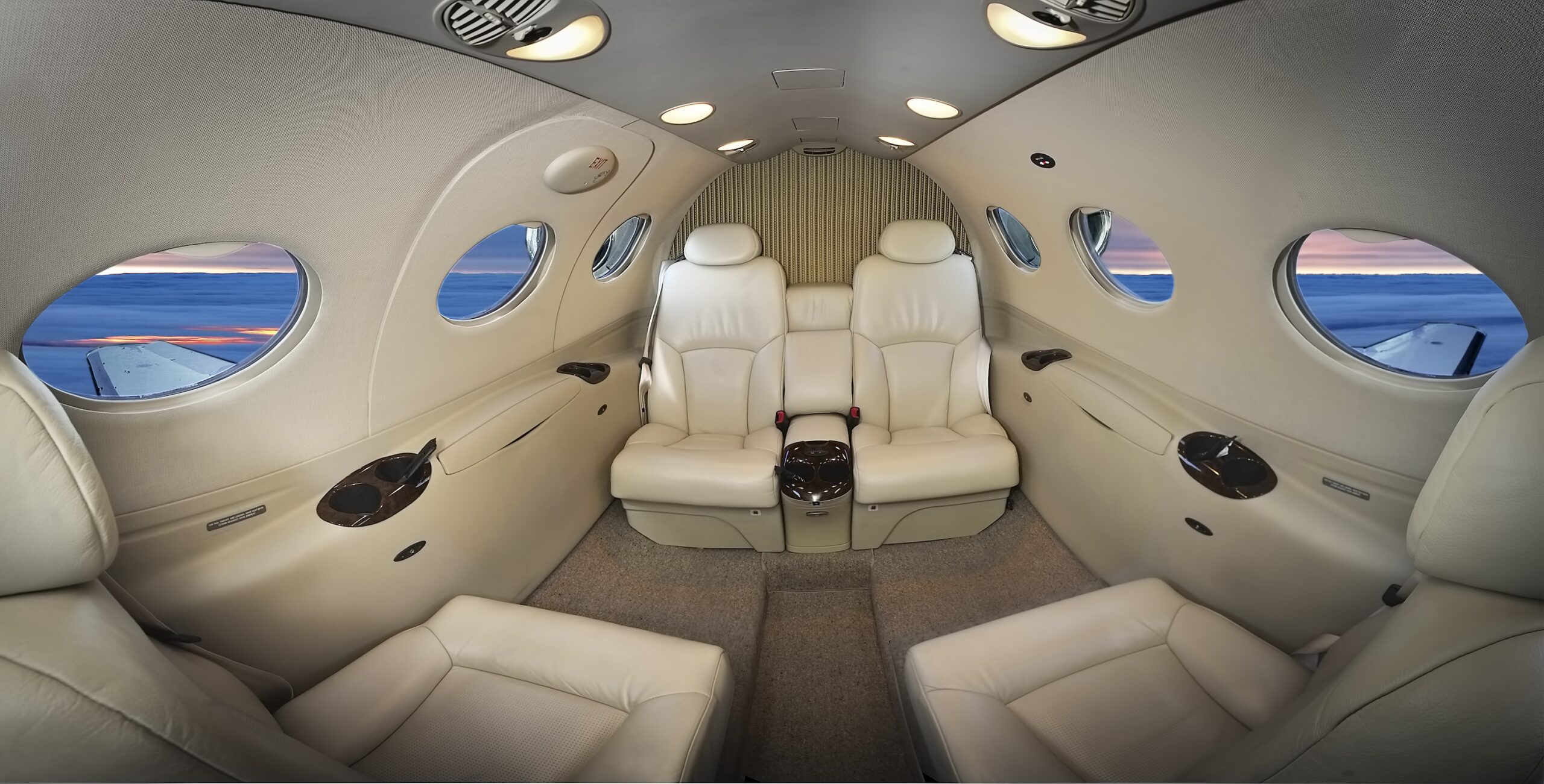 Cessna Citation Mustang interior with white leather