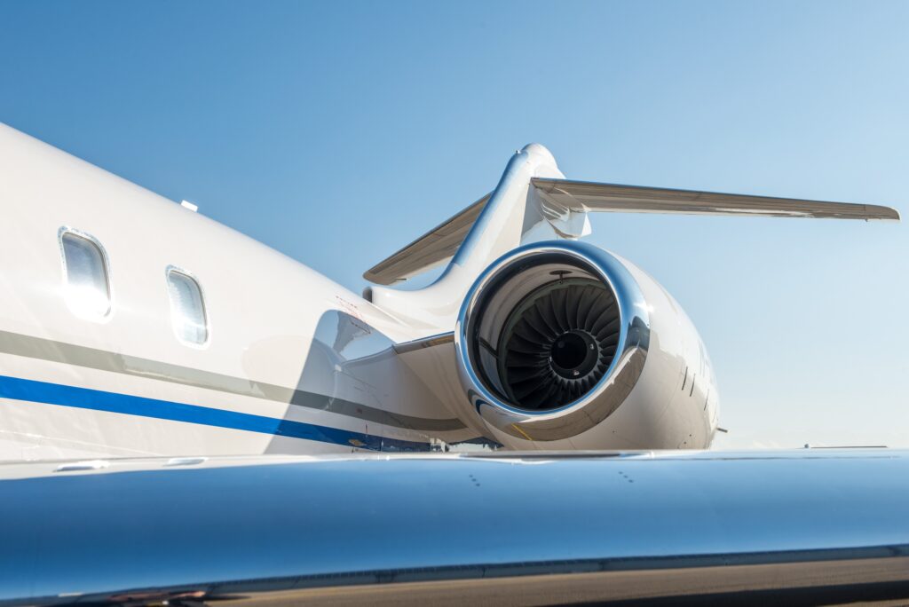 Rear view of engine of private jet, important when looking to buy a private jet