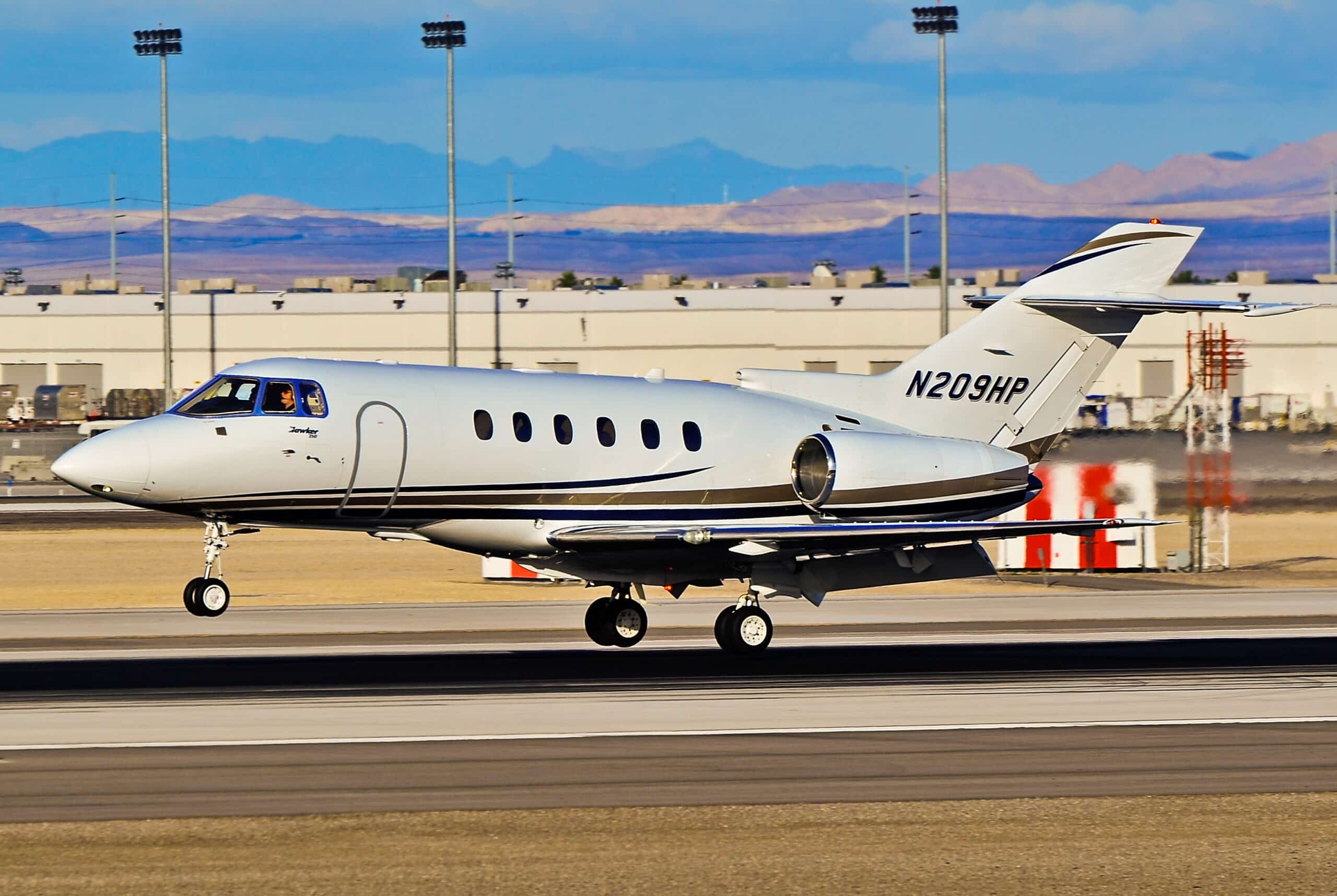 Hawker 750 exterior landing at airport