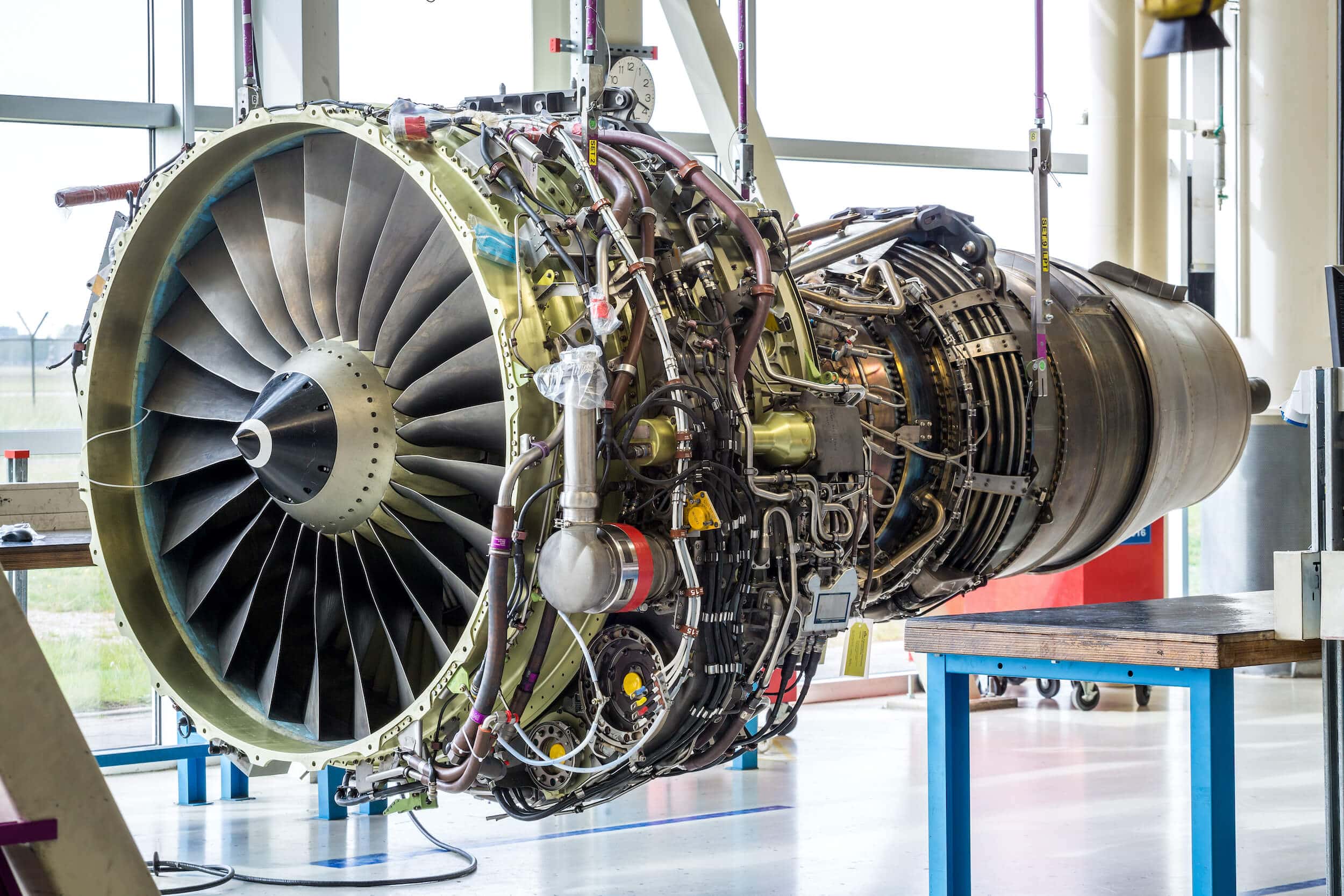 Jet Engine being Maintained in Hangar
