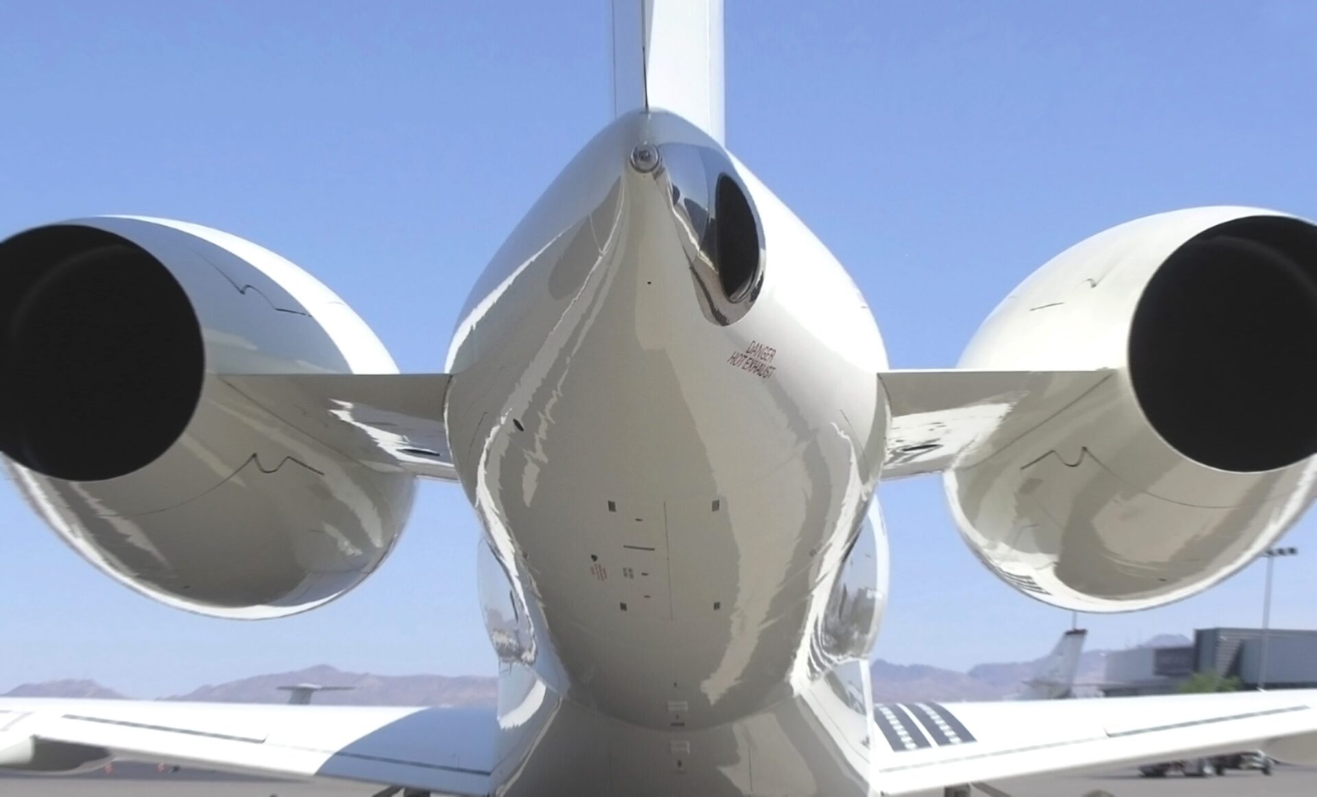 Close up of rear of white private jet