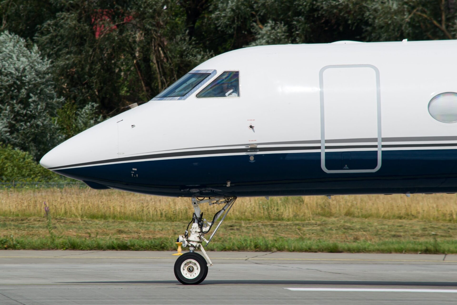 Private aircraft cockpit close-up while taxiing after landing