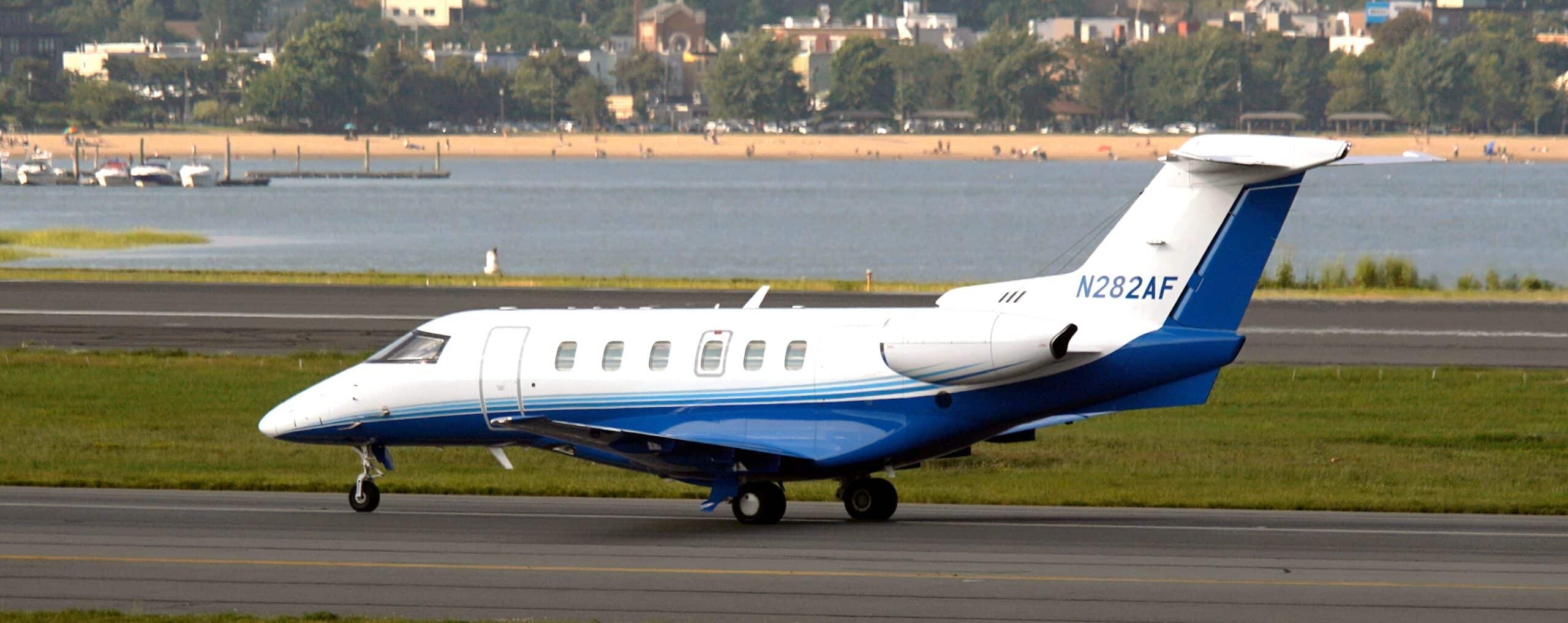 Pilatus PC-24 exterior on runway at Boston Logan airport