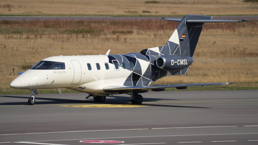 Pilatus PC-24 exterior on ground taxiing reg number D-CMSL