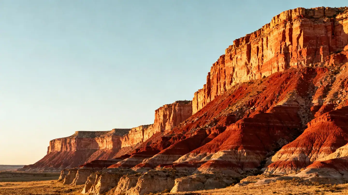 The Texas Panhandle near Amarillo: a red-rock canyon with layered cliffs in golden-hour light
