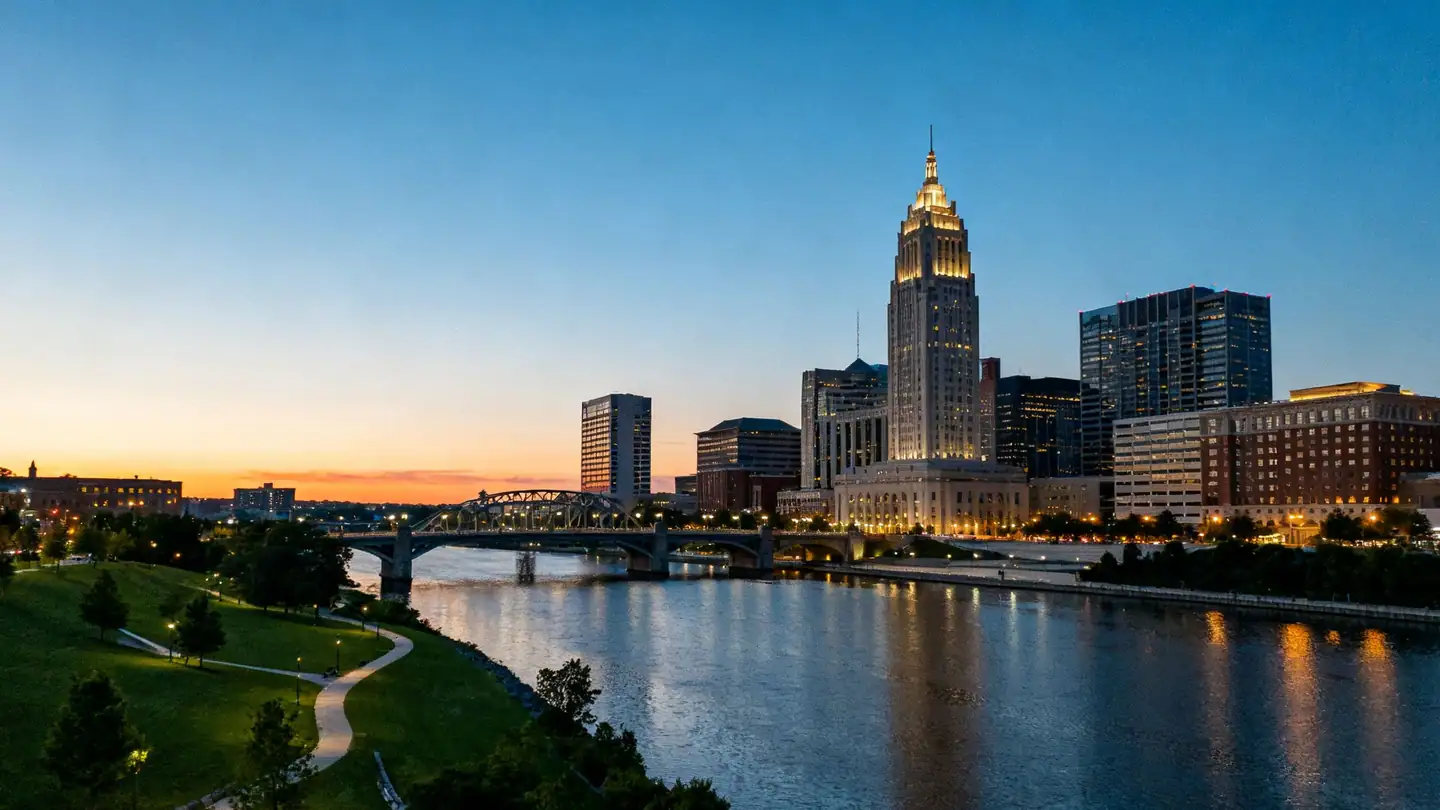 The Columbus at dusk