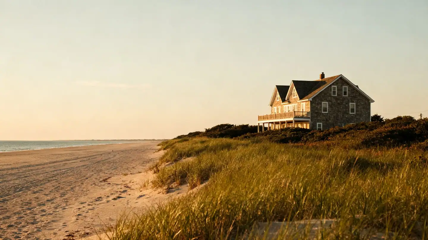 The Hamptons: grassy dunes in golden-hour light